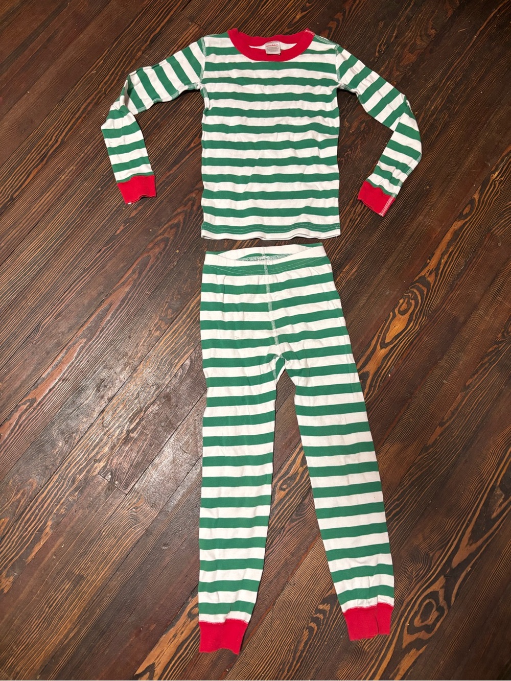 Hanna Andersson Organic Cotton Holiday Pajama Set Green White Striped